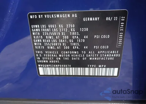 2022 Volkswagen Id.4 Awd Pro S z USA, uszkodzony, nr VIN WVGGNPE26NP048874